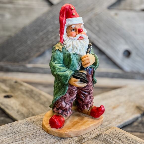 Vintage Folk Art Santa Dressed Up As Clown w/ Musical Instrument, Christmas, 6"H - Picture 4 of 13